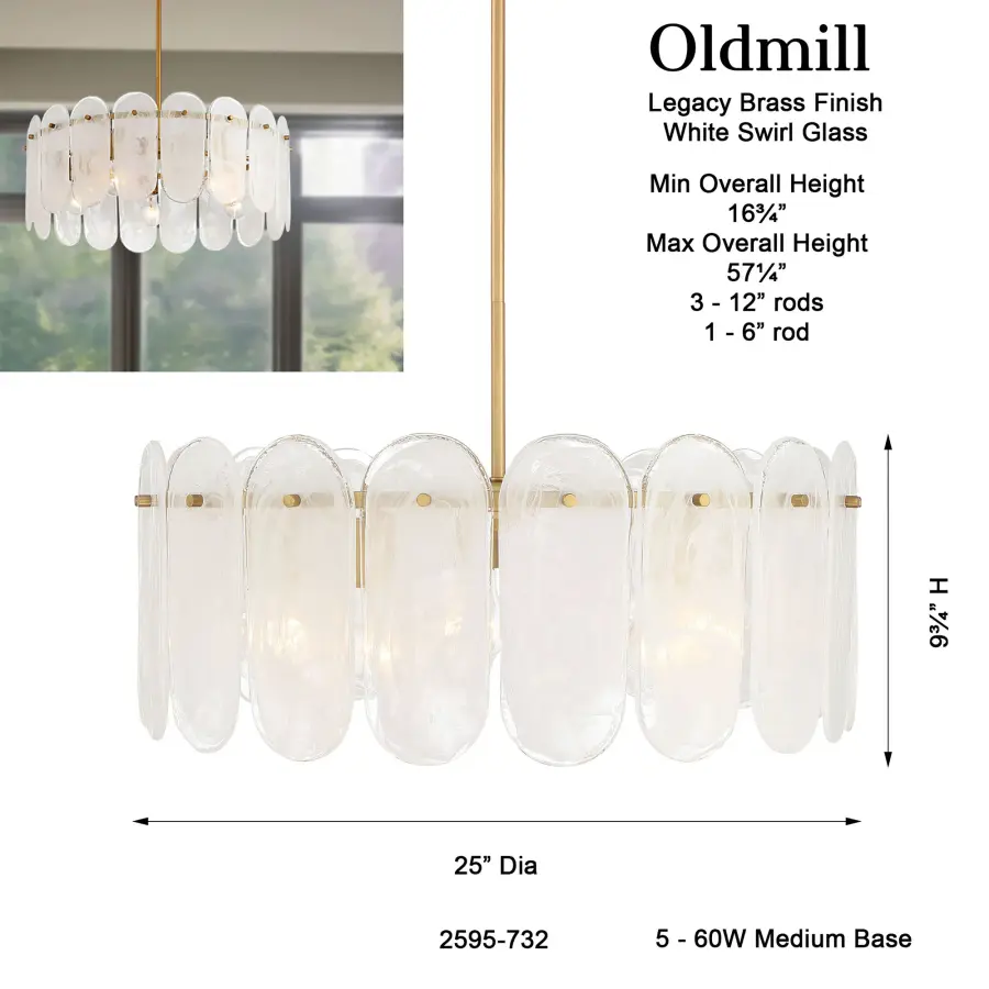 Oldmill 25" 5-Light Pendant in Legacy Brass - Image 3