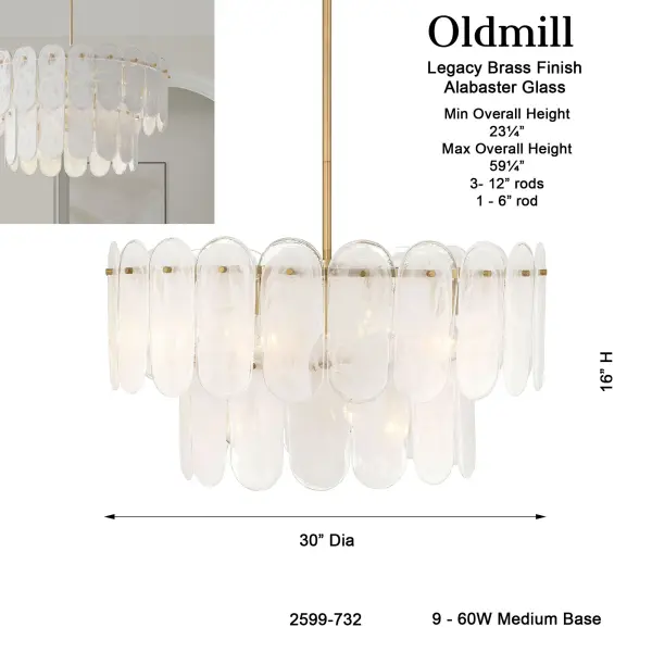 Oldmill 30" 9-Light Pendant in Legacy Brass - Image 3