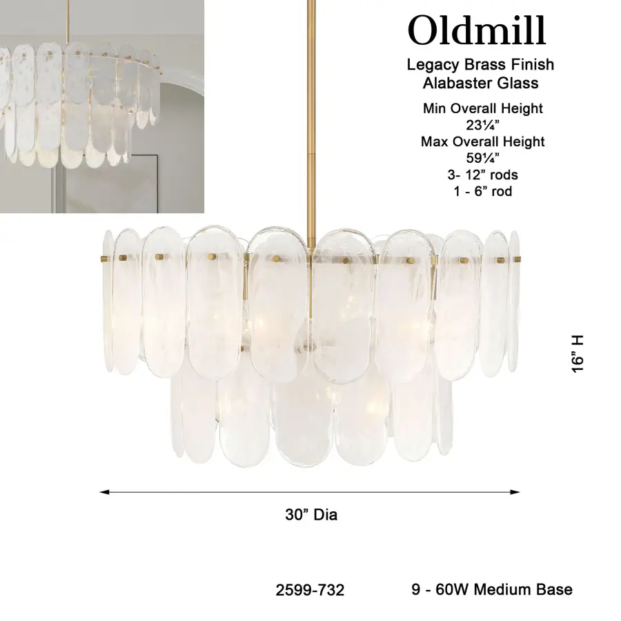 Oldmill 30" 9-Light Pendant in Legacy Brass - Image 3