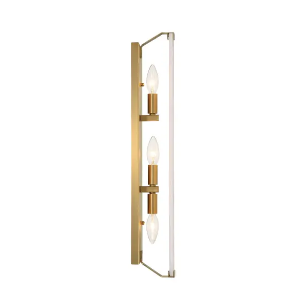 The Glowstone wall sconce combines warm Legacy Brass with natural alabaster stone for sophisticated ambient lighting. Its 24-inch vertical profile and ADA compliance make it ideal for bathrooms and hallways. - alternate view