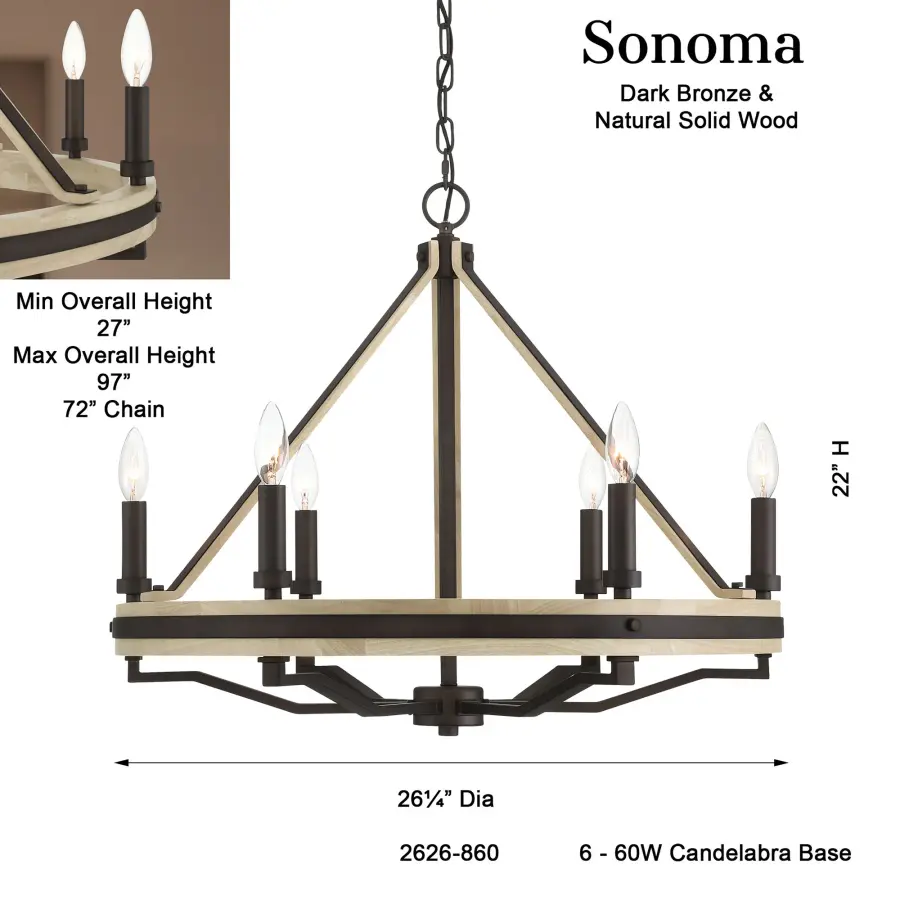 Sonoma 26" 6-Light Chandelier in Dark Bronze - Image 3