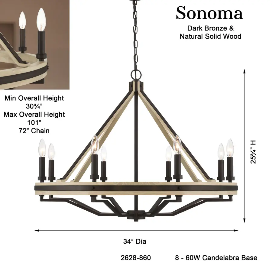 Sonoma 34" 8-Light Chandelier in Dark Bronze - Image 3