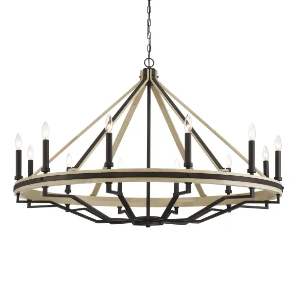 The Sonoma chandelier combines dark bronze metalwork with solid oak wood for a striking farmhouse aesthetic. Its generous 47.75-inch span makes it perfect for large dining spaces and kitchen islands, while 12 dimmable lights provide ample illumination.