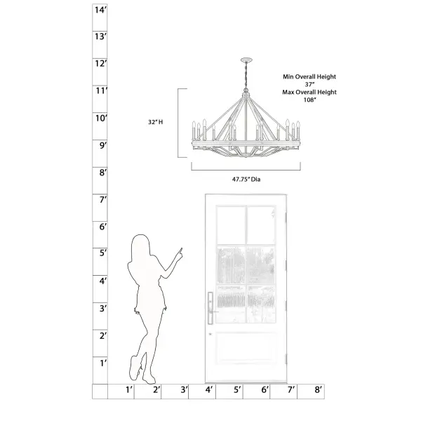 The Sonoma chandelier combines dark bronze metalwork with solid oak wood for a striking farmhouse aesthetic. Its generous 47.75-inch span makes it perfect for large dining spaces and kitchen islands, while 12 dimmable lights provide ample illumination. - alternate view