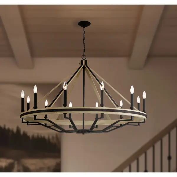 Rustic Elegance: Expansive 12-Light Chandelier with Natural Wood Accents - Image 4