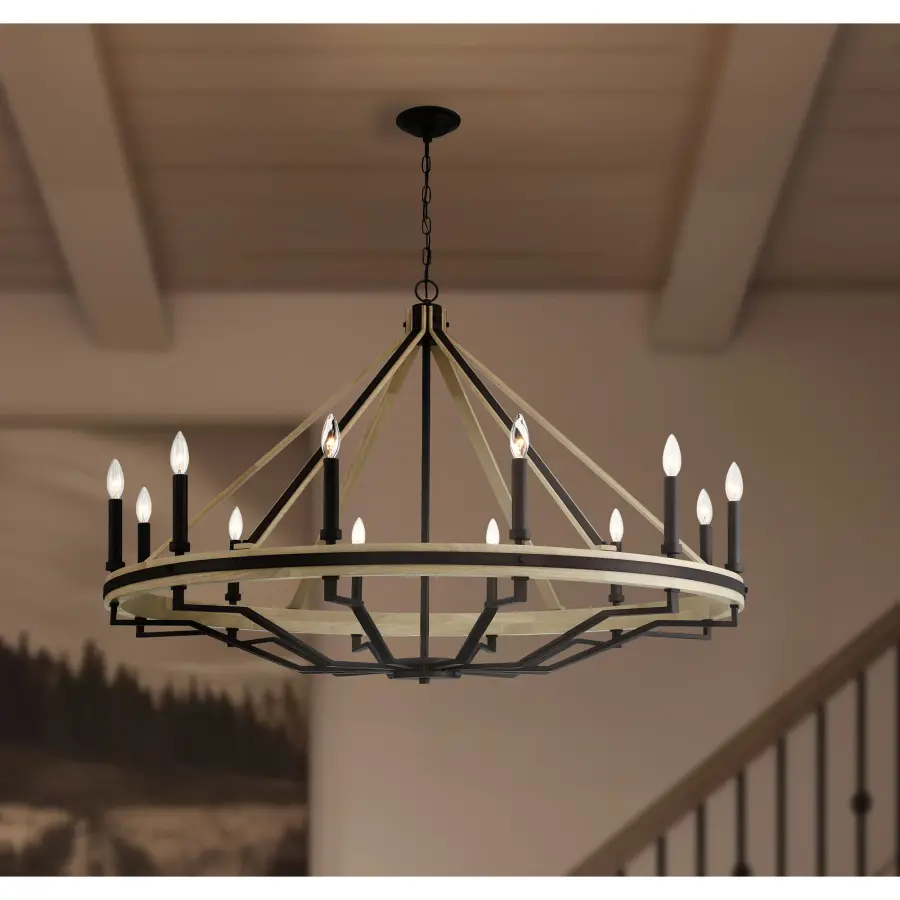 Rustic Elegance: Expansive 12-Light Chandelier with Natural Wood Accents - Image 4