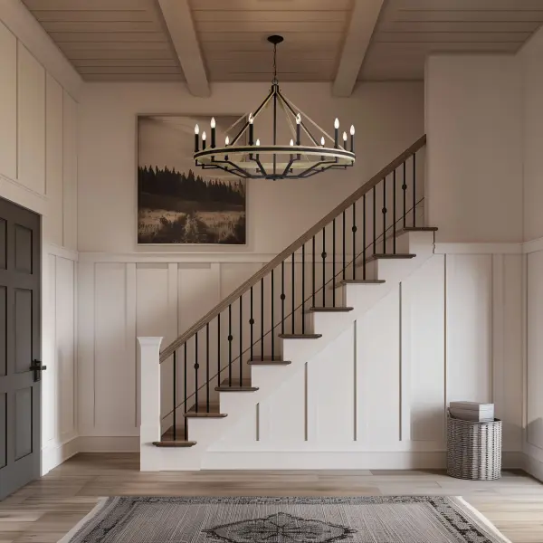 Rustic Elegance: Expansive 12-Light Chandelier with Natural Wood Accents - Image 5