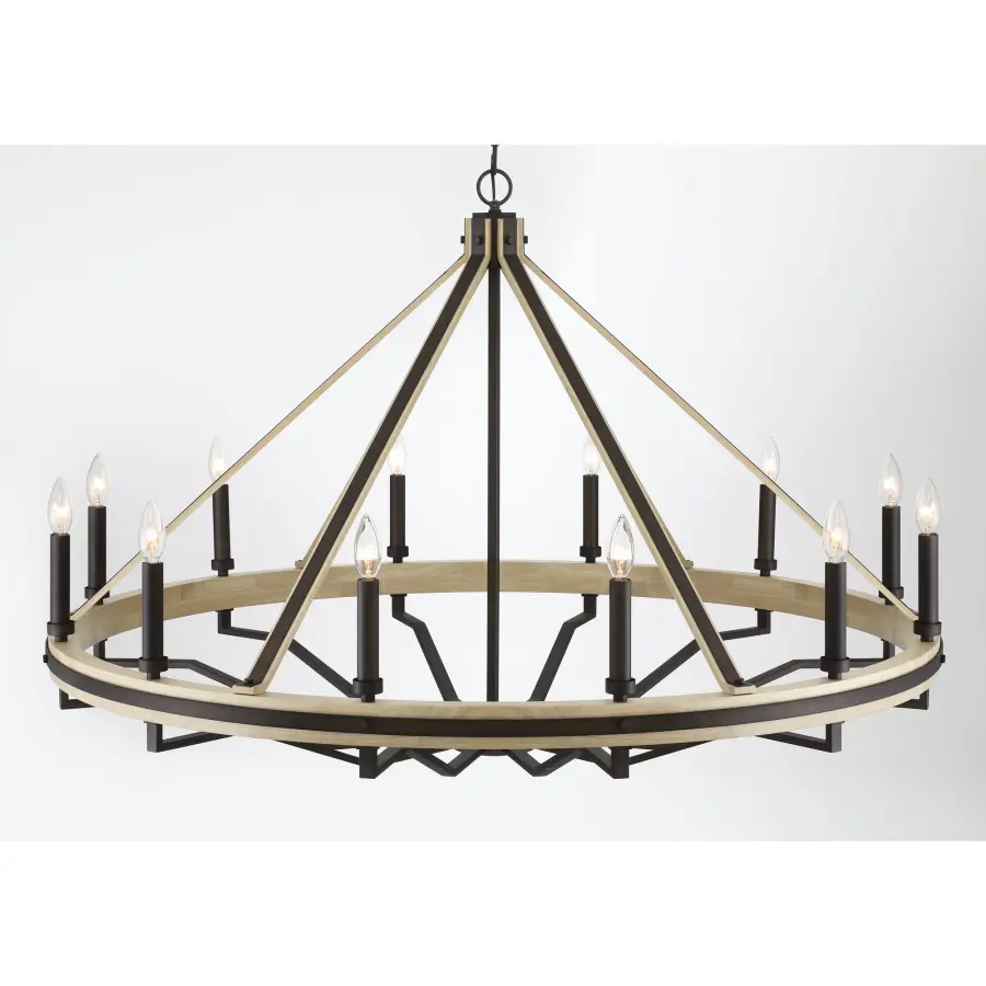 Rustic Elegance: Expansive 12-Light Chandelier with Natural Wood Accents - Image 7