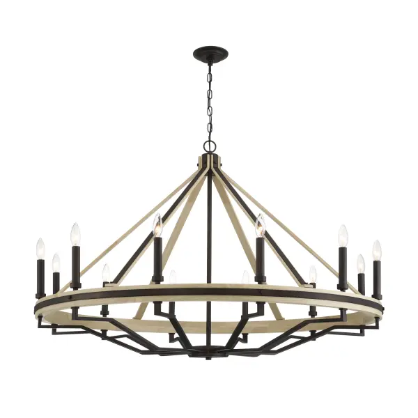 Rustic Elegance: Expansive 12-Light Chandelier with Natural Wood Accents - Image 8