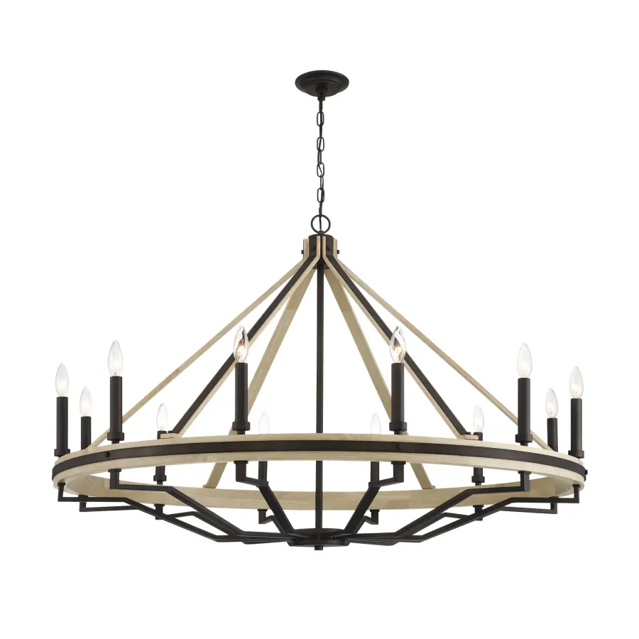 Rustic Elegance: Expansive 12-Light Chandelier with Natural Wood Accents - Image 8
