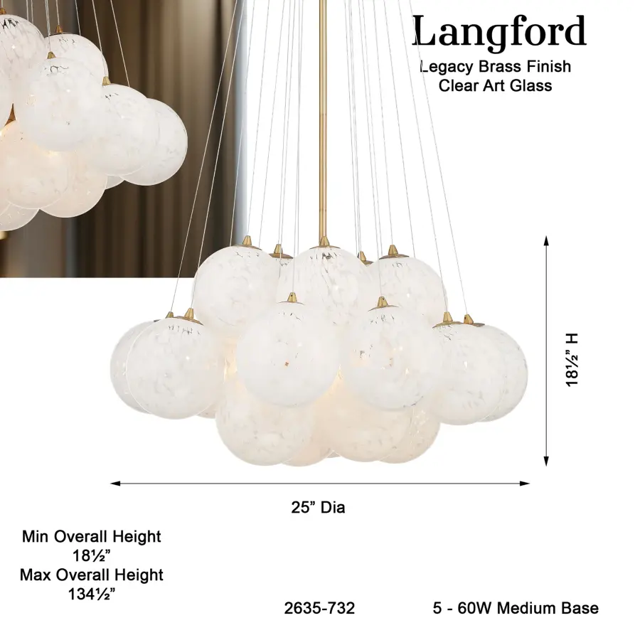 Langford 25" 5-Light Pendant in Legacy Brass - Image 3
