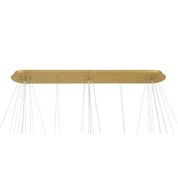 The Langford 12-light island chandelier combines transitional elegance with modern functionality. Its generous 54.75" length and Legacy Brass finish create a sophisticated focal point over kitchen islands and dining tables. - alternate view