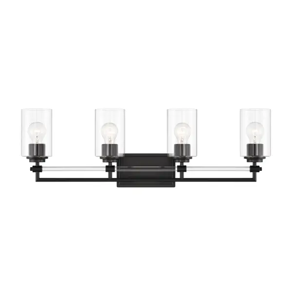 The Binsly vanity light combines contemporary style with practical functionality. Its 32-inch width and Coal Black finish make it ideal for medium to large bathrooms, while reversible mounting offers flexible installation options.
