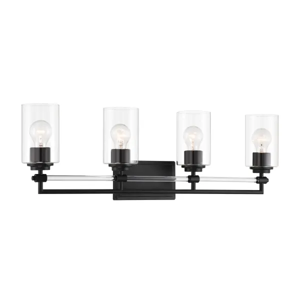 The Binsly vanity light combines contemporary style with practical functionality. Its 32-inch width and Coal Black finish make it ideal for medium to large bathrooms, while reversible mounting offers flexible installation options. - alternate view
