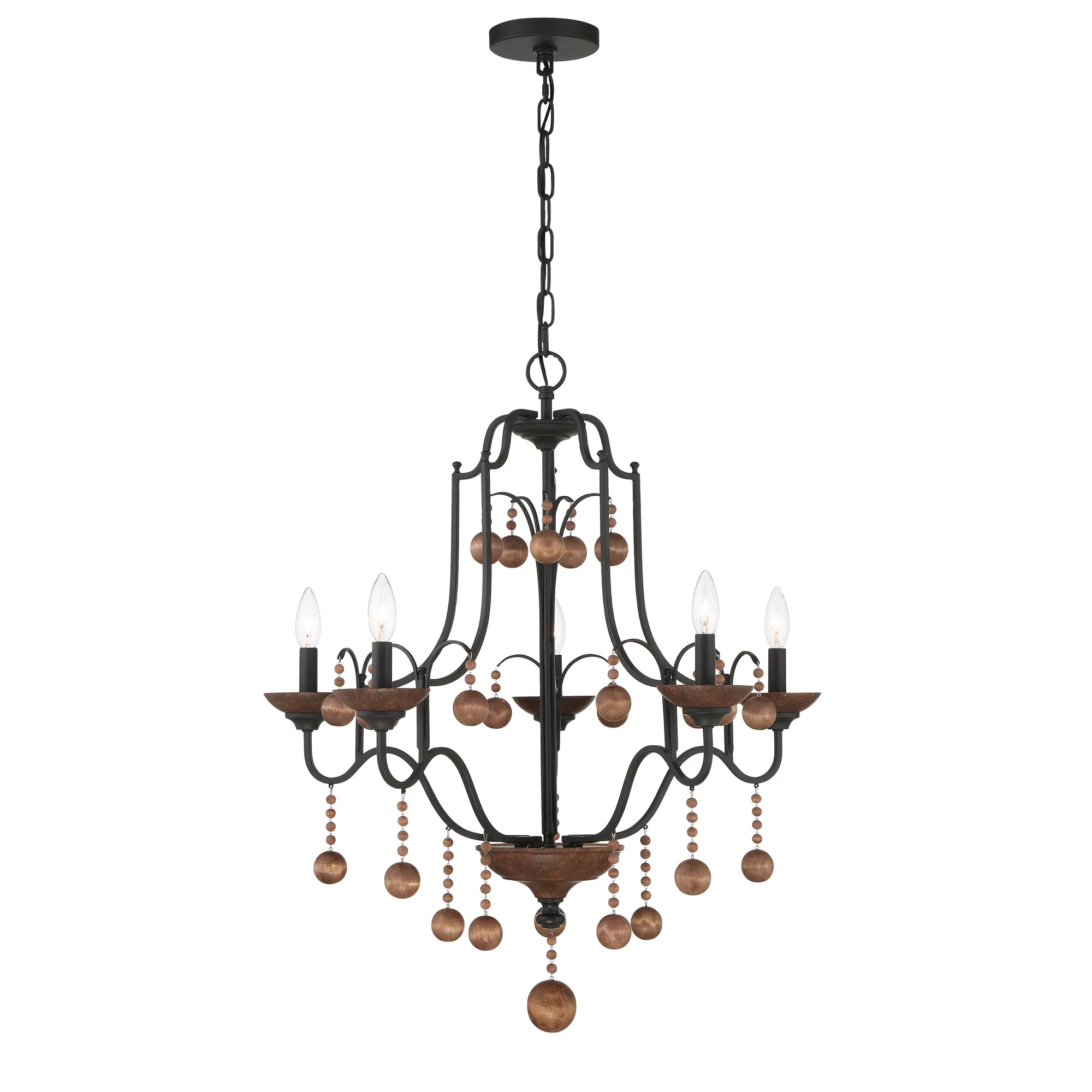 Colonial Charm 5-Light Chandelier with Wood Accents