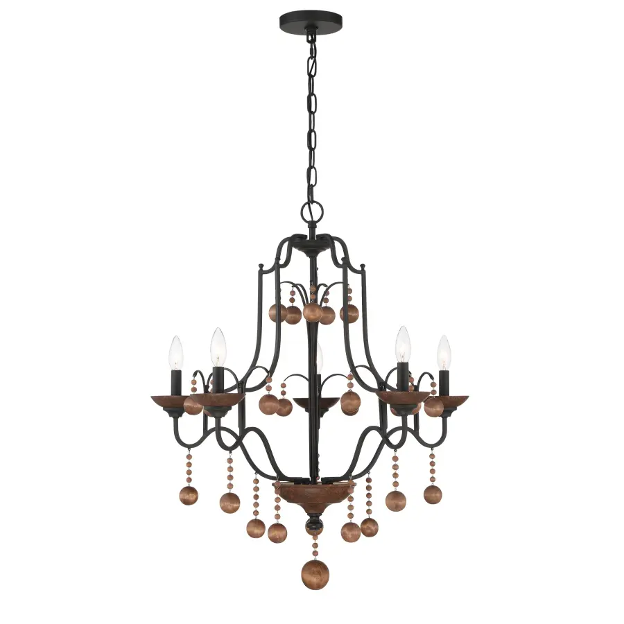 Colonial Charm 5-Light Chandelier with Wood Accents - Image 1