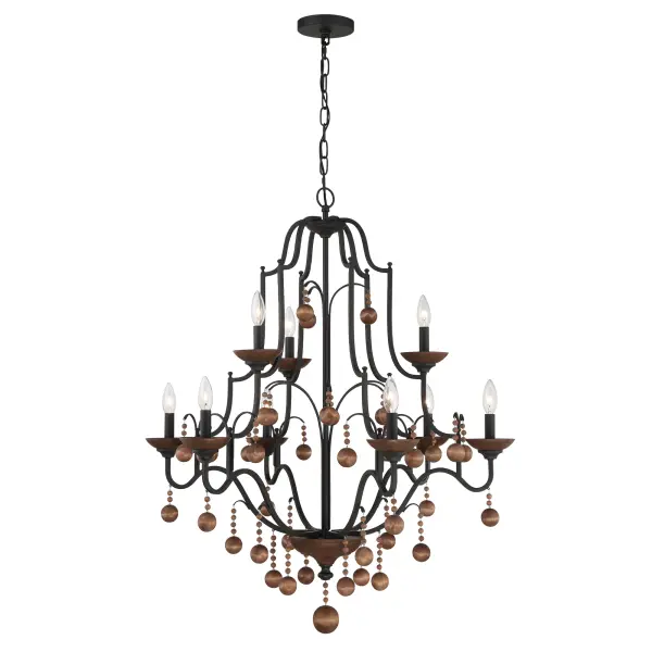 Colonial Charm 9-Light Chandelier with Wood Accents - Image 1