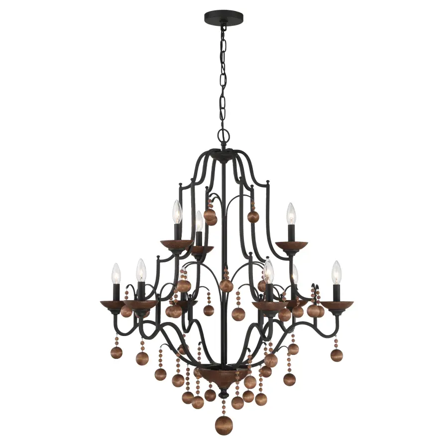 Colonial Charm 9-Light Chandelier with Wood Accents - Image 1