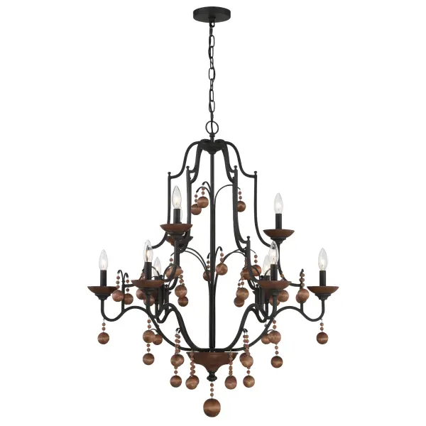 Colonial Charm 9-Light Chandelier with Wood Accents - Image 2