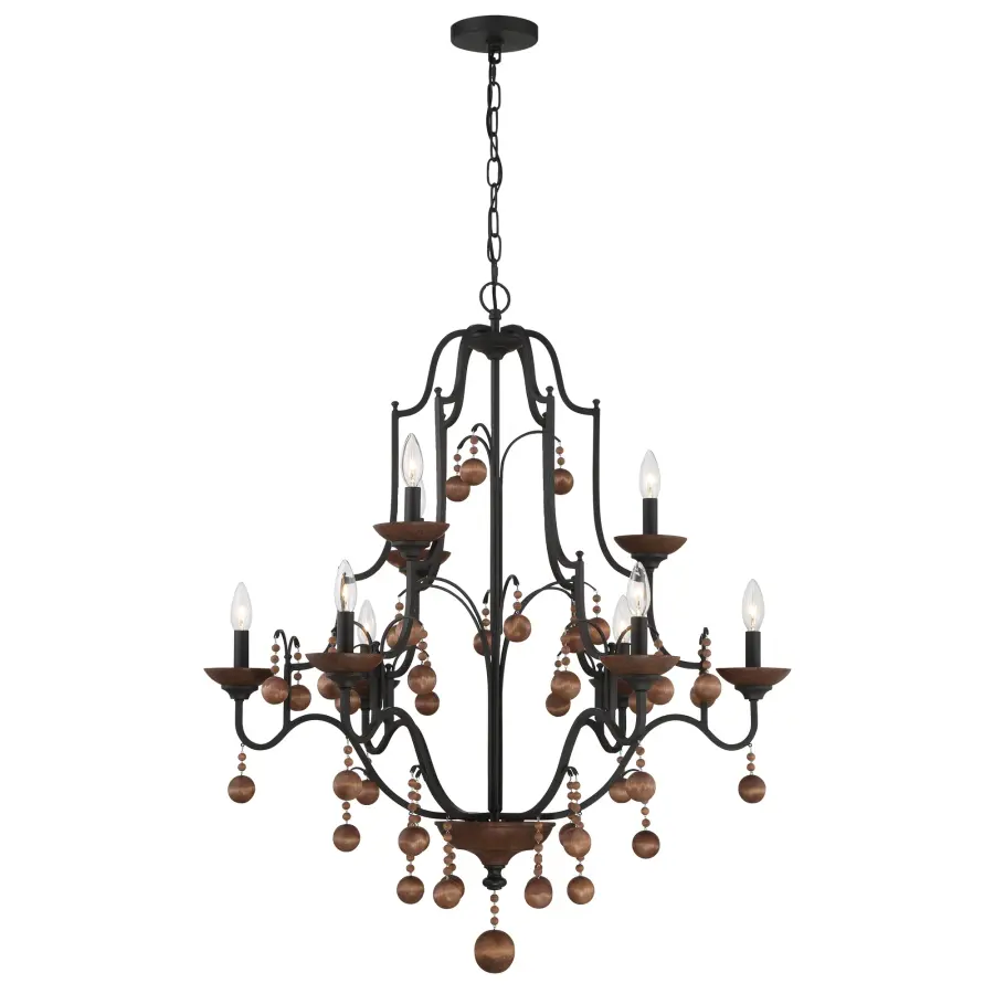 Colonial Charm 9-Light Chandelier with Wood Accents - Image 2