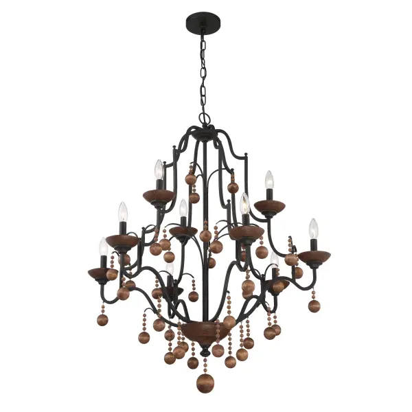 Colonial Charm 9-Light Chandelier with Wood Accents - Image 3