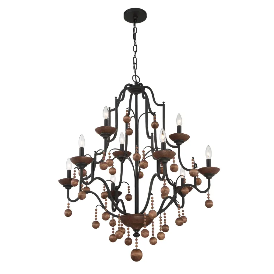 Colonial Charm 9-Light Chandelier with Wood Accents - Image 3