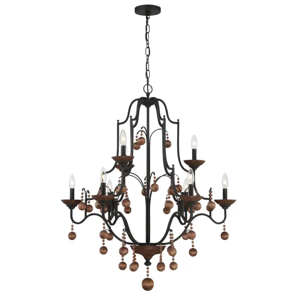 Colonial Charm 9-Light Chandelier with Wood Accents - Image 4