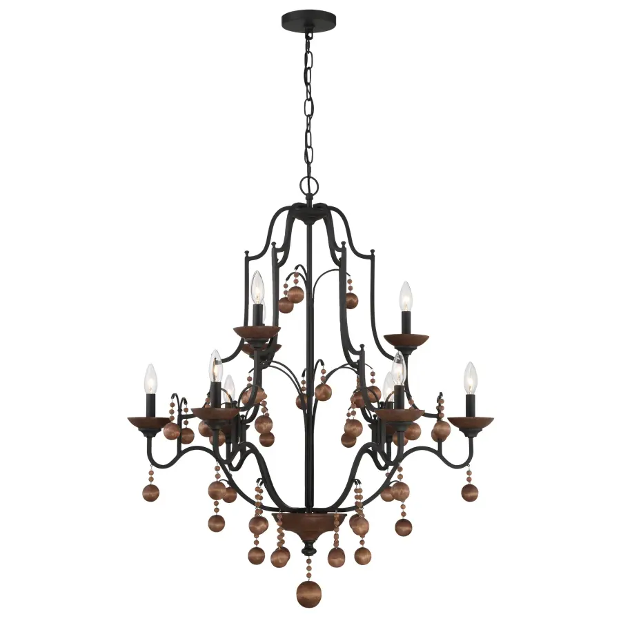 Colonial Charm 9-Light Chandelier with Wood Accents - Image 4