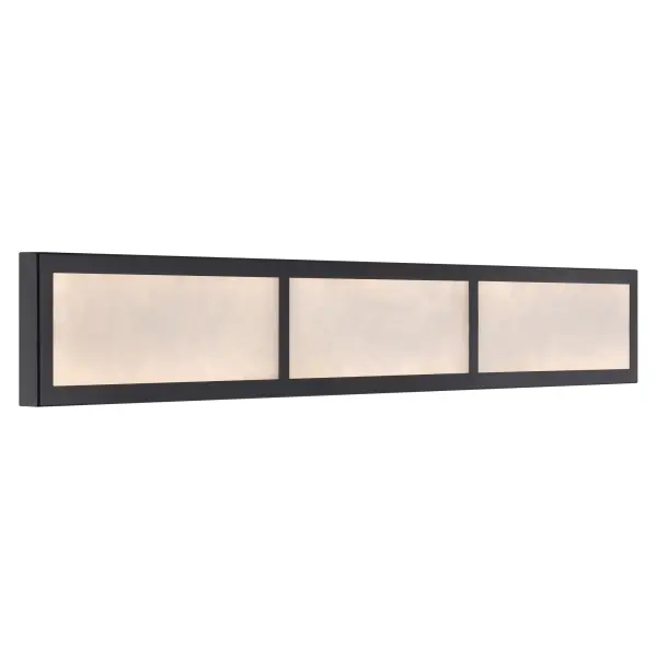 The Stiles vanity light combines contemporary black finish with natural alabaster stone for elegant bathroom illumination. Energy-efficient integrated LED delivers 2700 lumens with excellent color rendering, while ADA compliance ensures universal accessibility.
