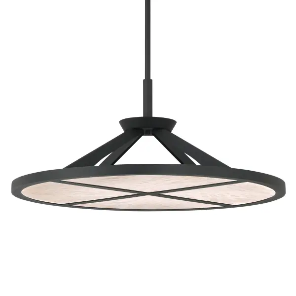 The Stiles 28" LED Pendant combines sleek modern design with natural alabaster stone for sophisticated ambient lighting. Its integrated LED delivers warm, high-CRI illumination perfect for dining and living spaces.