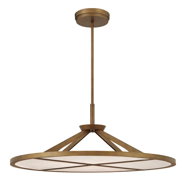 The Stiles 36" pendant combines modern linear design with natural alabaster stone for a sophisticated statement piece. Its generous 36-inch width and warm Ashen Gold finish create dramatic impact over dining tables and kitchen islands.