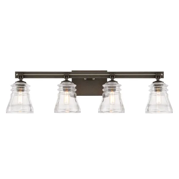 The Graham Avenue 4-Light Bath combines traditional pressed glass with modern mixed-metal finishes. At 30.5 inches wide, it provides ample illumination for medium to large vanities while adding sophisticated industrial charm.