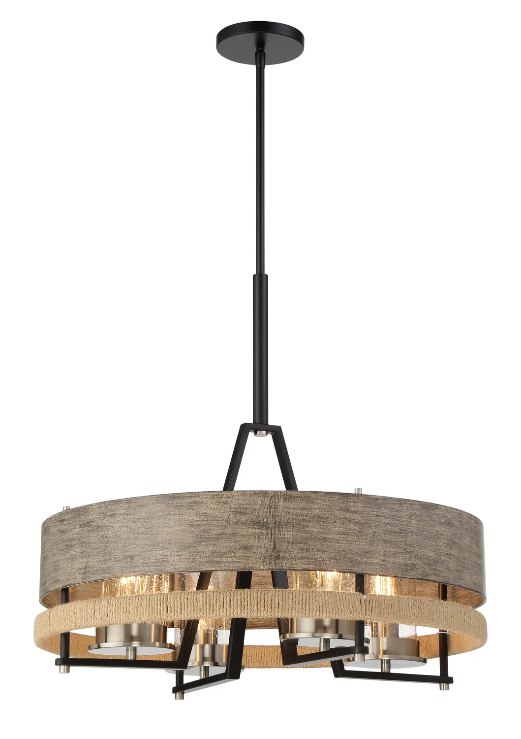 Silver Creek Four Light Chandelier in Stone Grey, Coal & Brushed Nic
