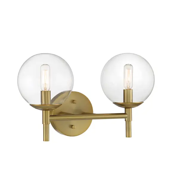 2 Light Bath Fixture in Metal with Soft Brass Finish and Clear Glass - alternate view