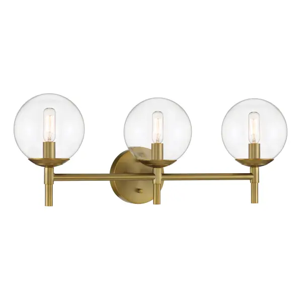 3 Light Bath Fixture in Metal with Soft Brass Finish and Clear Glass - alternate view