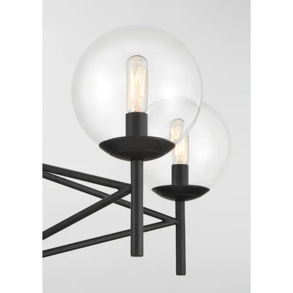 The Auresa brings clean modern lines with an industrial touch through its coal black finish and clear glass shades. At 29 inches wide, it's perfectly sized for kitchen islands and dining tables, offering versatile ambient lighting with dimmable functionality. - alternate view