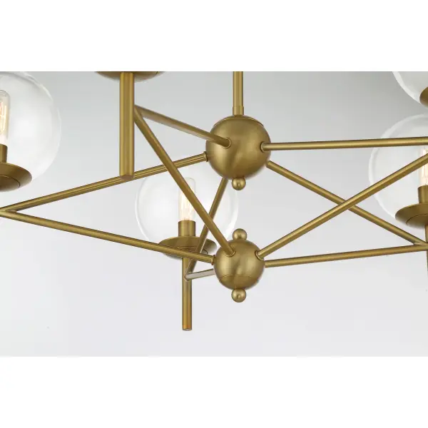 5 Light Pendant Fixture in Metal with Soft Brass Finish and Clear Glass - alternate view