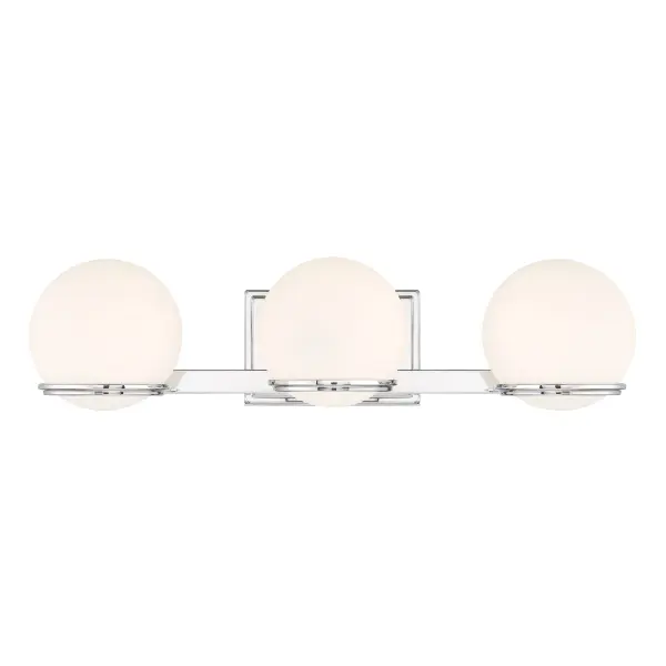 The Hollywood Nights 3-Light LED Bath combines modern aesthetics with high-performance LED technology. Featuring a polished chrome finish and etched opal glass shades, this 24-inch vanity light delivers 2,124 lumens with a CRI of 93 for accurate color rendering. Dimmable functionality and energy-efficient LED design make it ideal for contemporary bathrooms.