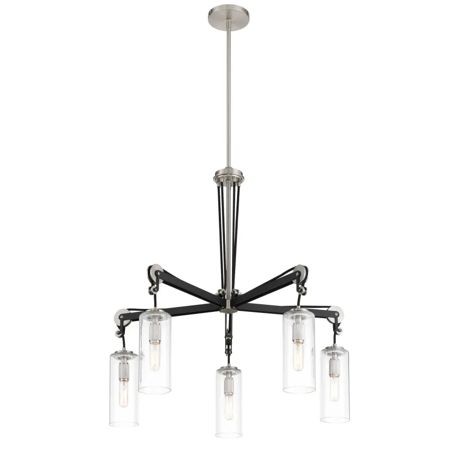 Industrial-Modern Chandelier with Brushed Nickel & Coal Accents