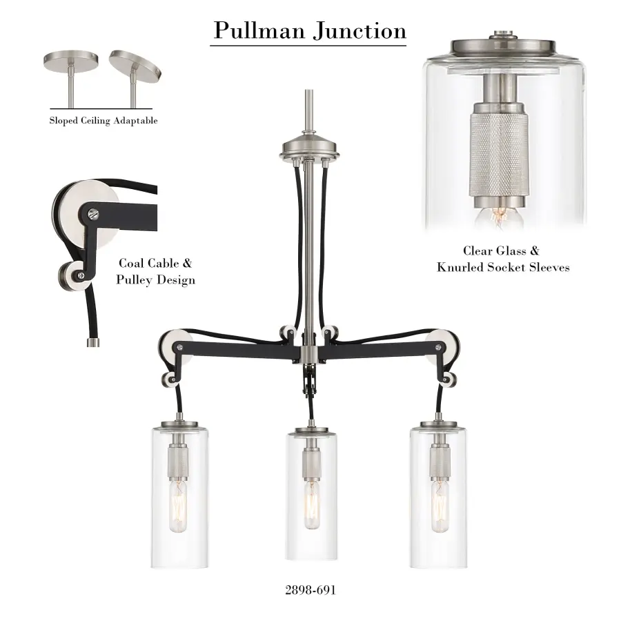 Pullman Junction 3-Light Chandelier - Image 2