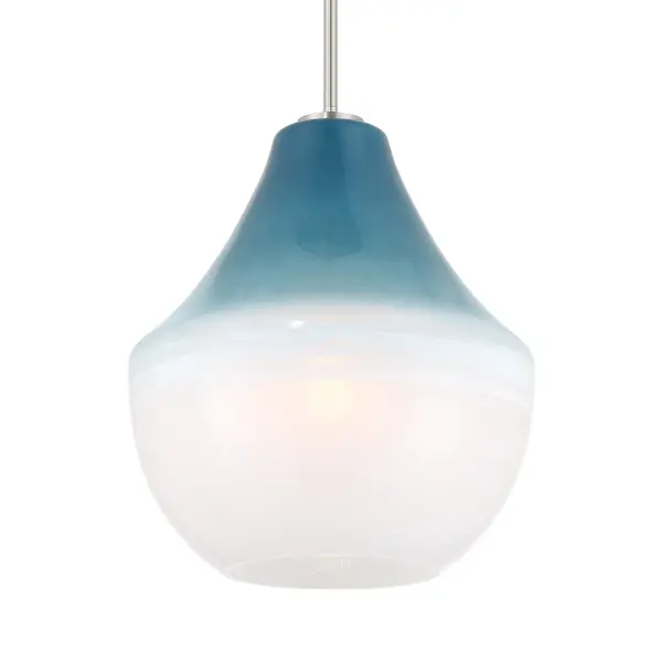 The Pacific pendant brings ocean-inspired elegance with its distinctive blue ombre glass shade and brushed nickel finish. At 14" wide, it's perfectly sized for kitchen islands, dining nooks, or bathroom vanities.