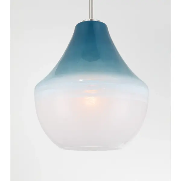 The Pacific pendant brings ocean-inspired elegance with its distinctive blue ombre glass shade and brushed nickel finish. At 14" wide, it's perfectly sized for kitchen islands, dining nooks, or bathroom vanities. - alternate view