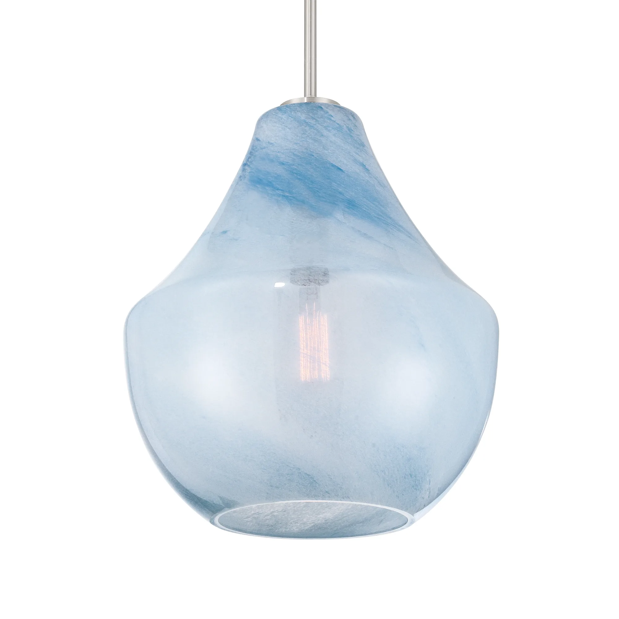 Pacific 14" Brushed Nickel Pendant with Soft Blue Alabaster Glass