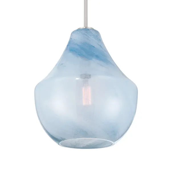 Pacific 14" Brushed Nickel Pendant with Soft Blue Alabaster Glass - Image 1