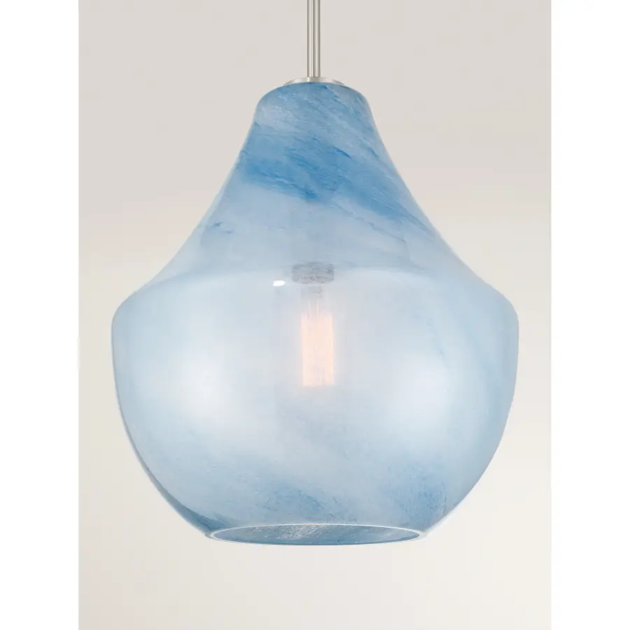 Pacific 14" Brushed Nickel Pendant with Soft Blue Alabaster Glass - Image 2