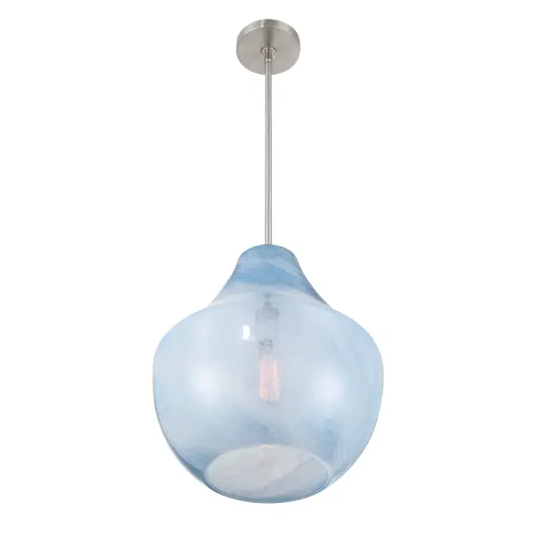 Pacific 14" Brushed Nickel Pendant with Soft Blue Alabaster Glass - Image 3