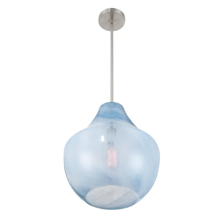 Pacific 14" Brushed Nickel Pendant with Soft Blue Alabaster Glass - Image 3