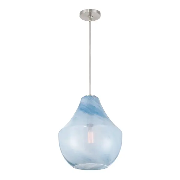 Pacific 14" Brushed Nickel Pendant with Soft Blue Alabaster Glass - Image 4