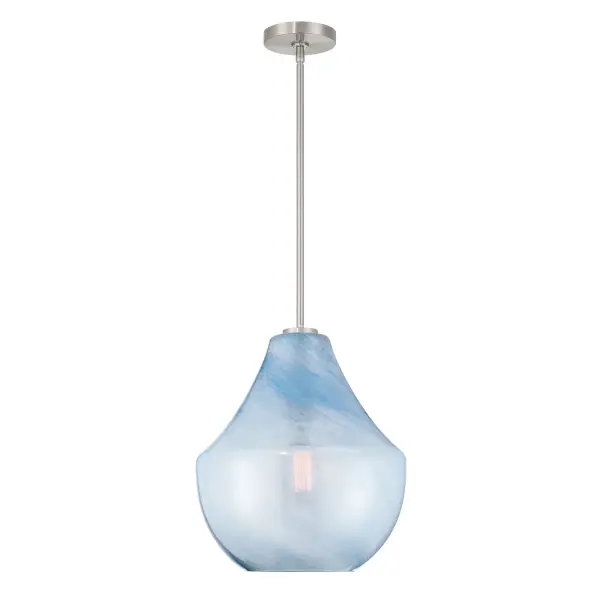 Pacific 14" Brushed Nickel Pendant with Soft Blue Alabaster Glass - Image 5