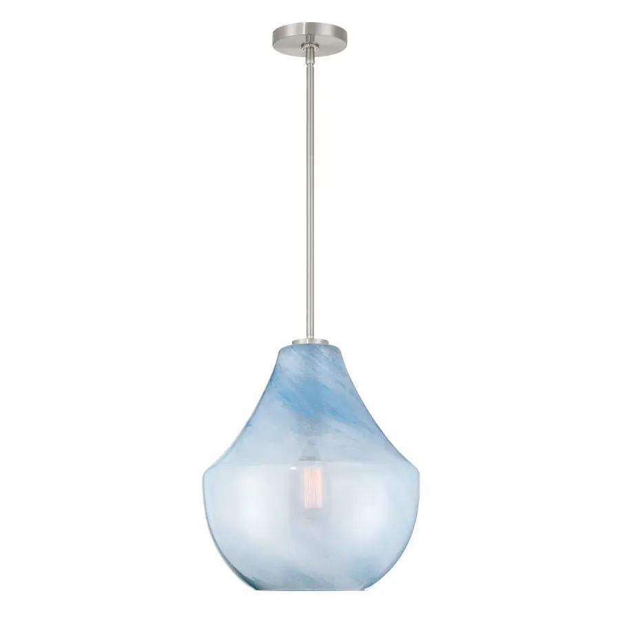 Pacific 14" Brushed Nickel Pendant with Soft Blue Alabaster Glass - Image 5